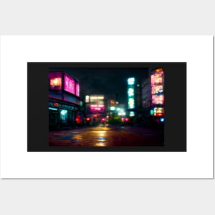 Tokyo City Street View With Neon signs / Tokyo, Japan Posters and Art